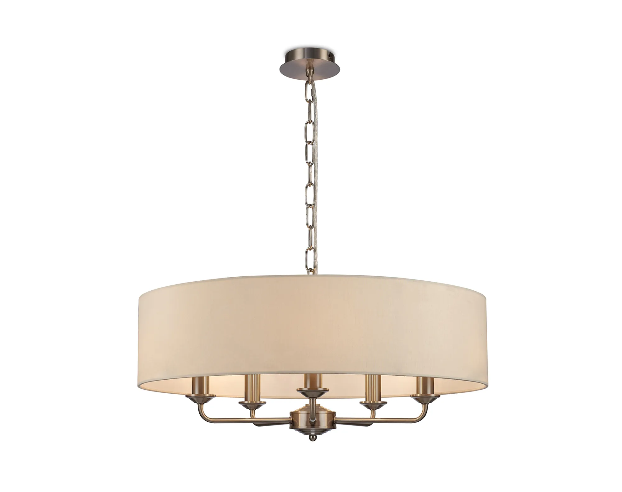 DK0063  Banyan 60cm 5 Light Pendant Satin Nickel; Ivory Pearl